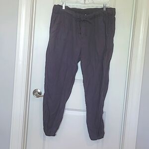 Caslon Grey Linen Pants Elastic Waist with Drawstring Tie Size L